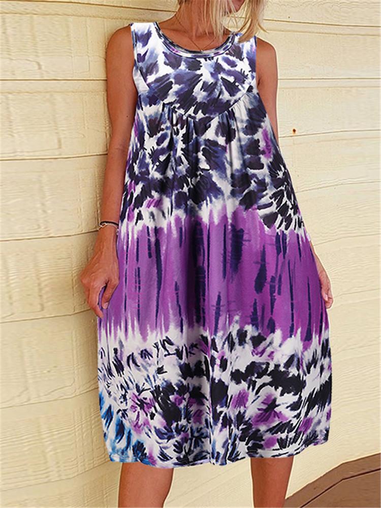 Tie-Dye Print Sleeveless A-Line Dress