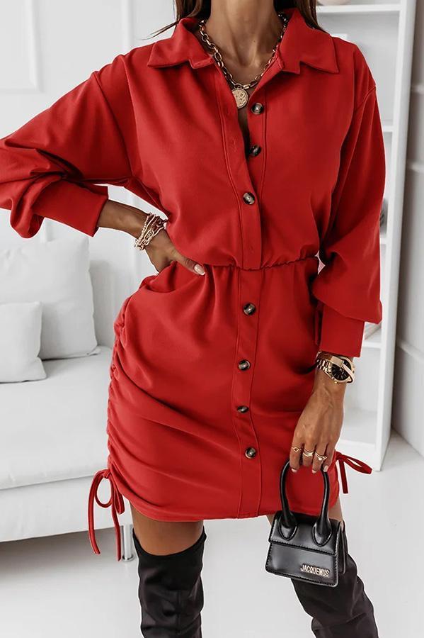 Found Love Ruched Button Down Shirt Dress