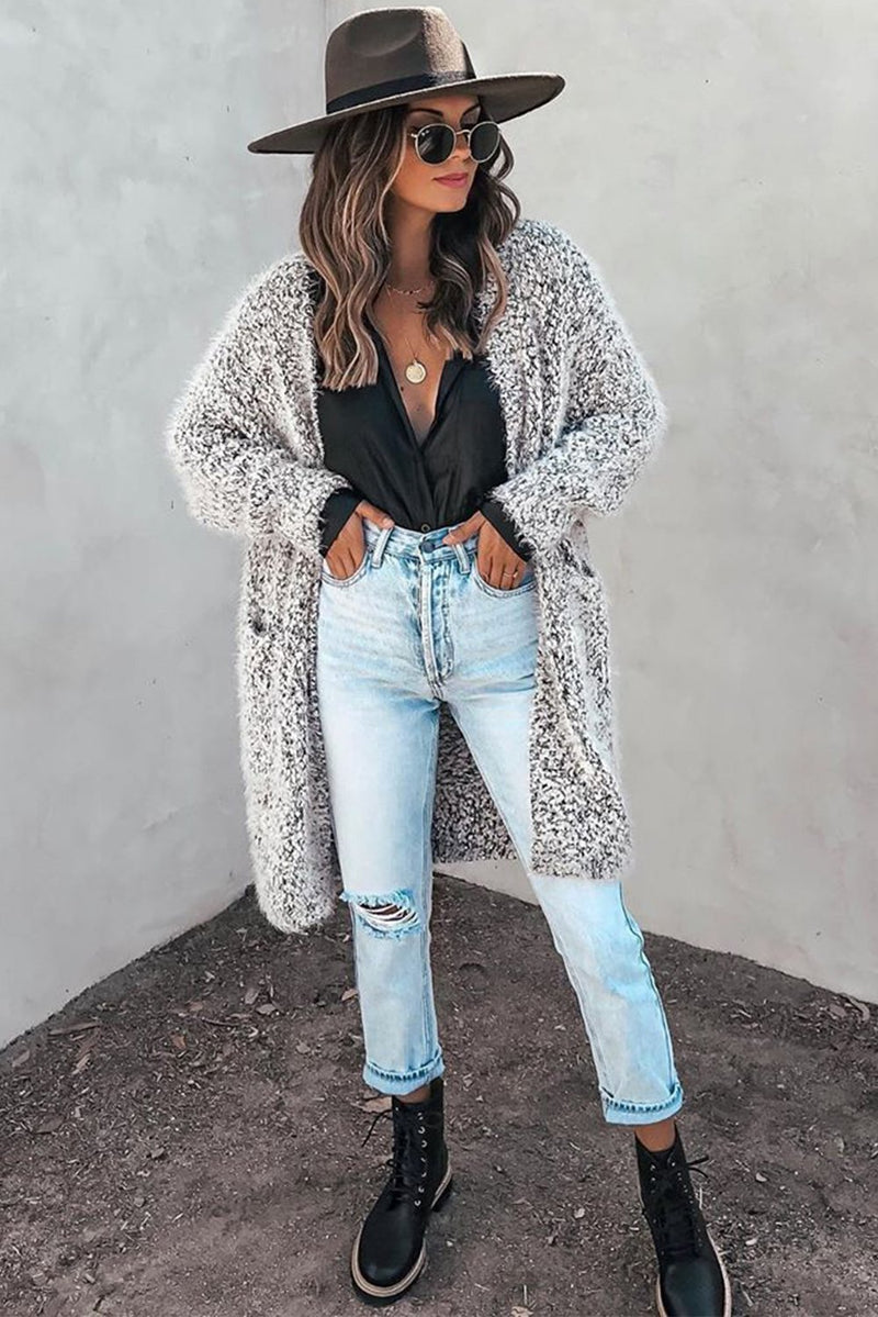 Fuzzy Knit Cardigan with Pockets