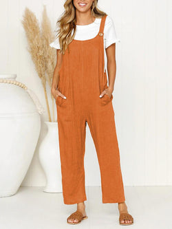 Pocket Solid Wide Leg Strappy Jumpsuit Overalls