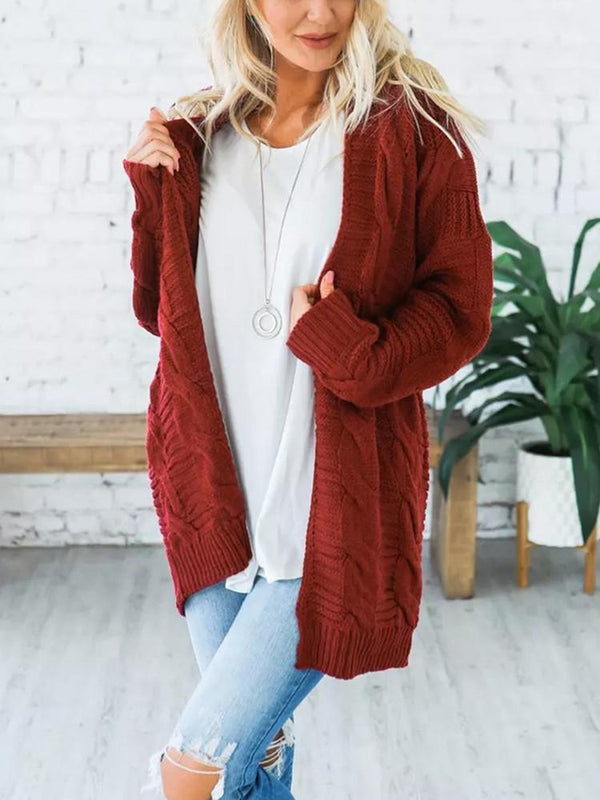 Solid Color Thick Knitting Long Cardigan