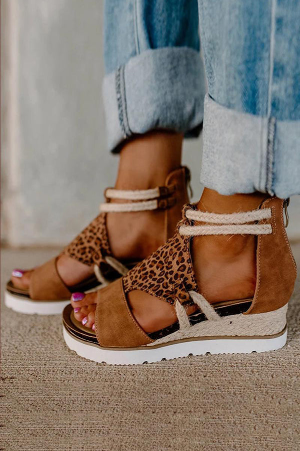 Straw Strap Wedge Sandals