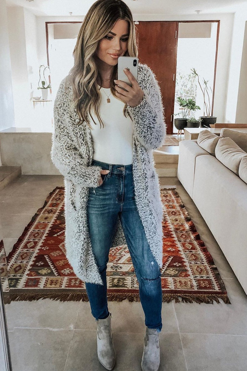 Fuzzy Knit Cardigan with Pockets