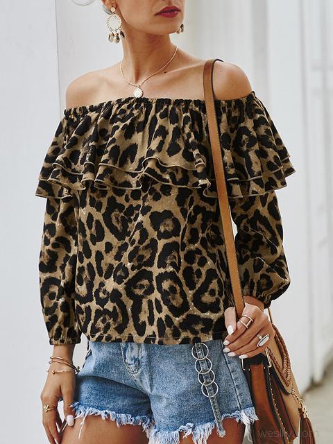 Off Shoulder Leopard Print Tops