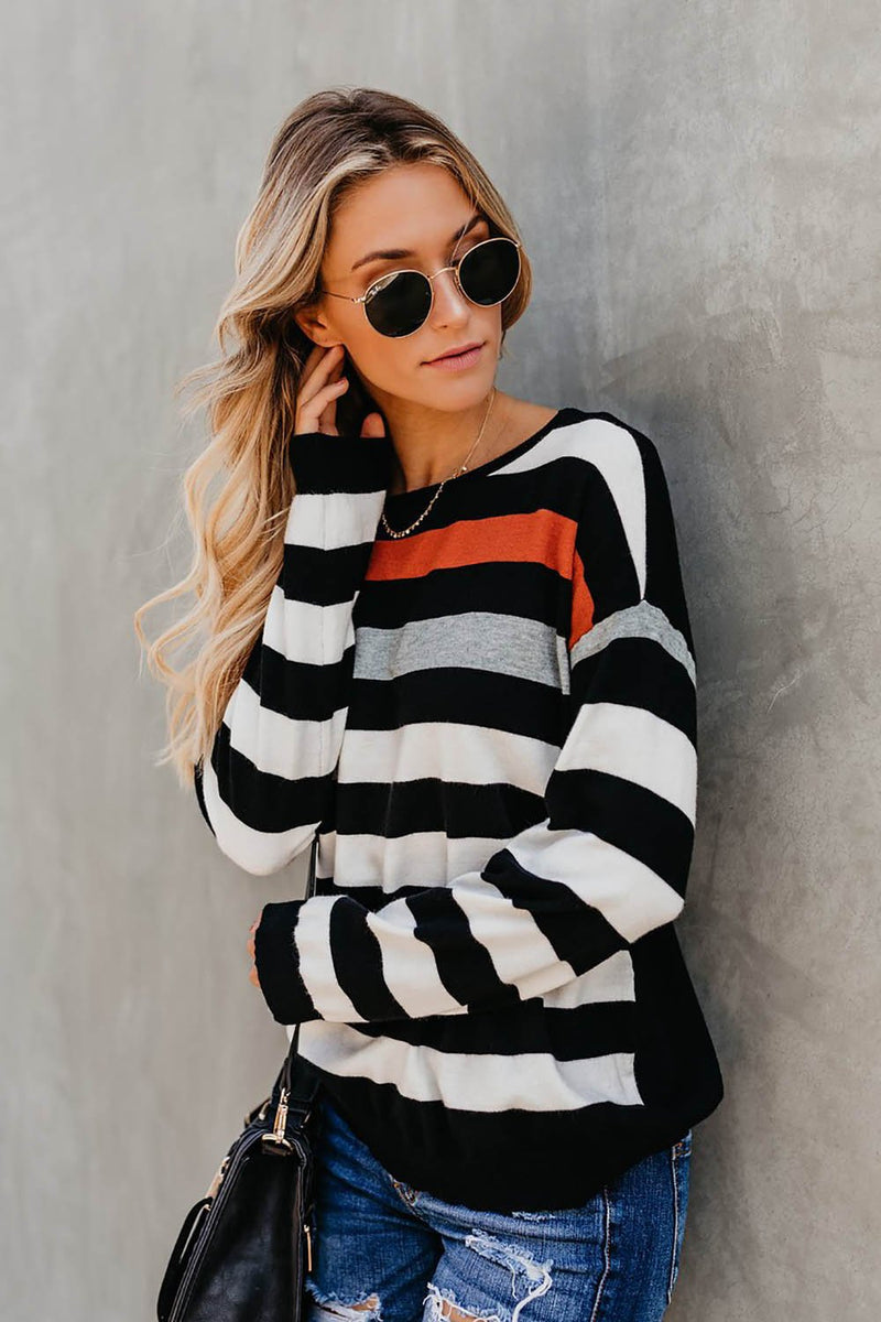 Long Sleeve Stripe Scoop Neck T-shirt