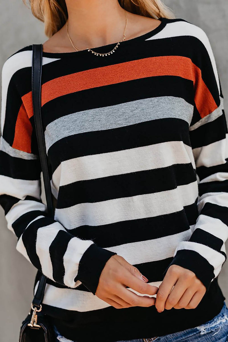 Long Sleeve Stripe Scoop Neck T-shirt