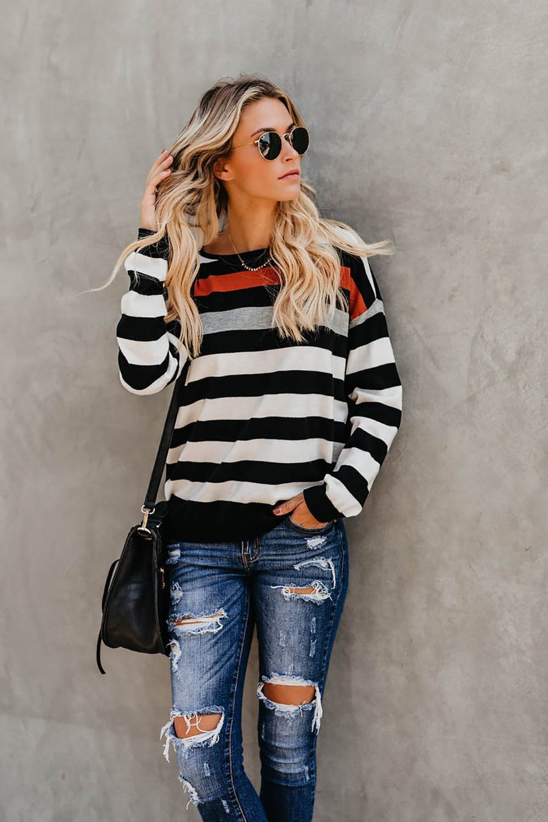 Long Sleeve Stripe Scoop Neck T-shirt