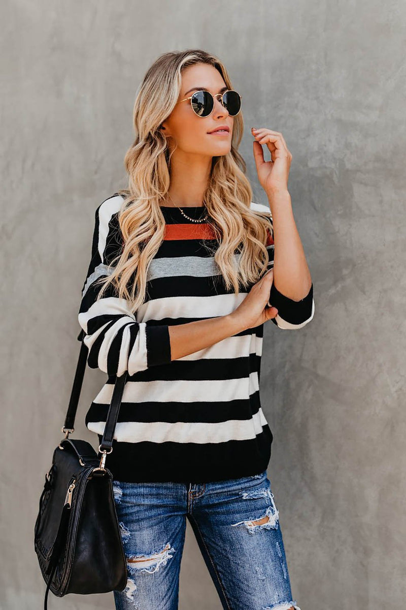 Long Sleeve Stripe Scoop Neck T-shirt