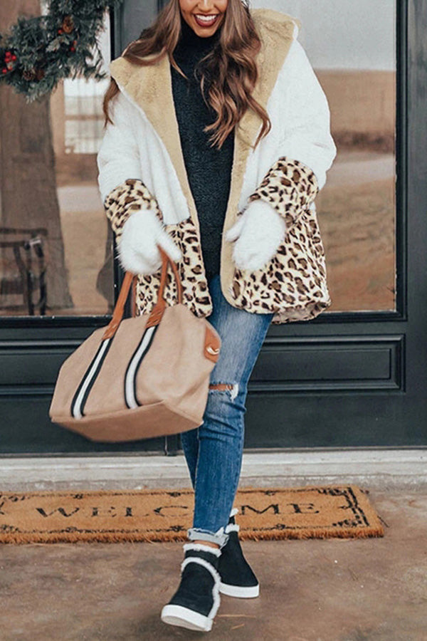 Winter Wonderland Pocket Leopard Plush Coat