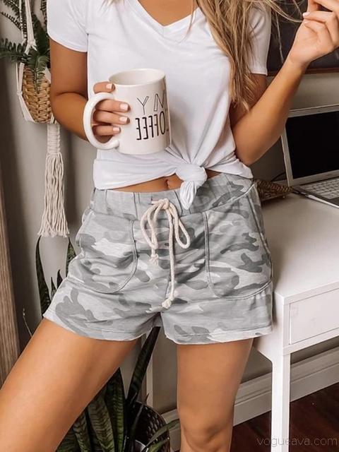 Casual Camo Print Drawstring Shorts