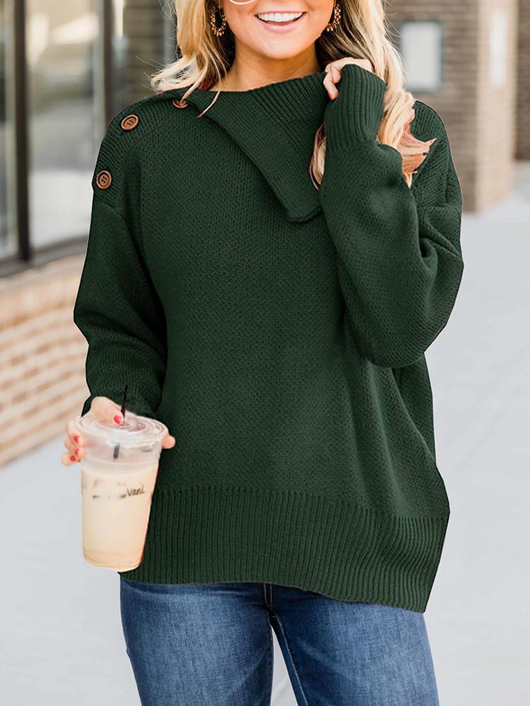 SHOULDER BUTTON SIDE LAPEL SWEATER