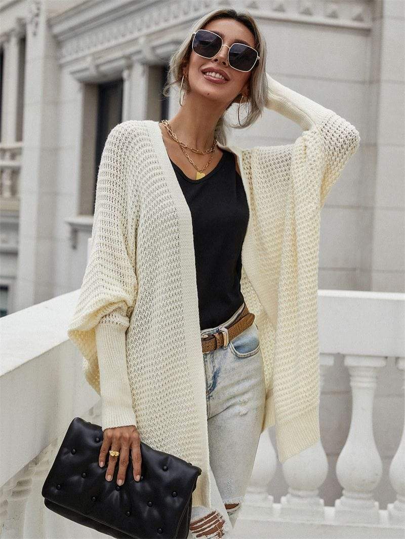 Waffle Knit Open Front Cardigan Sweater