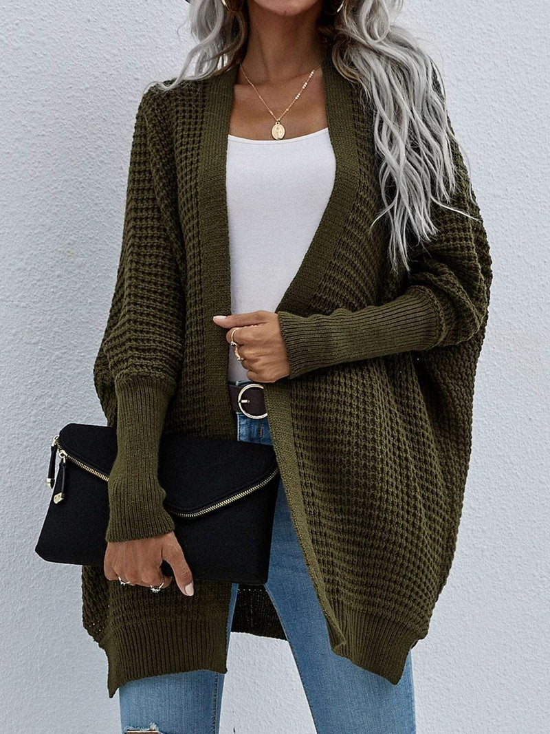 Waffle Knit Open Front Cardigan Sweater