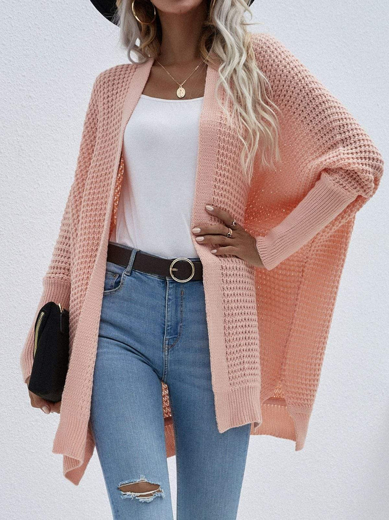 Waffle Knit Open Front Cardigan Sweater