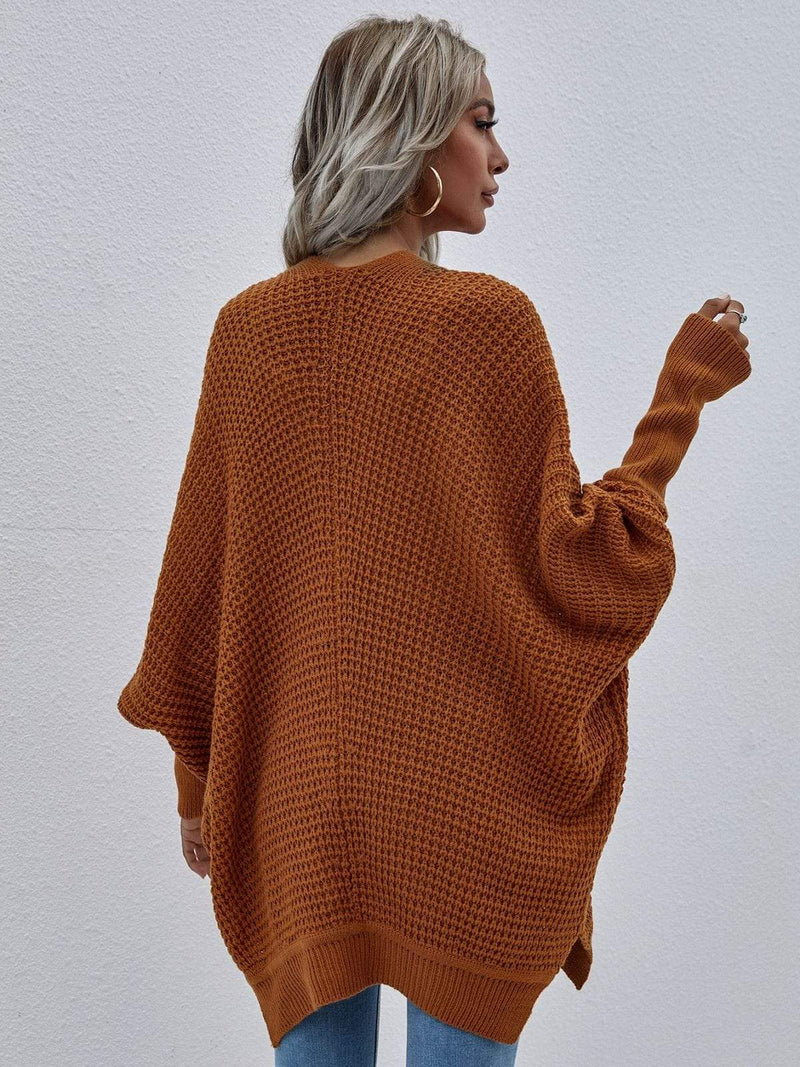 Waffle Knit Open Front Cardigan Sweater