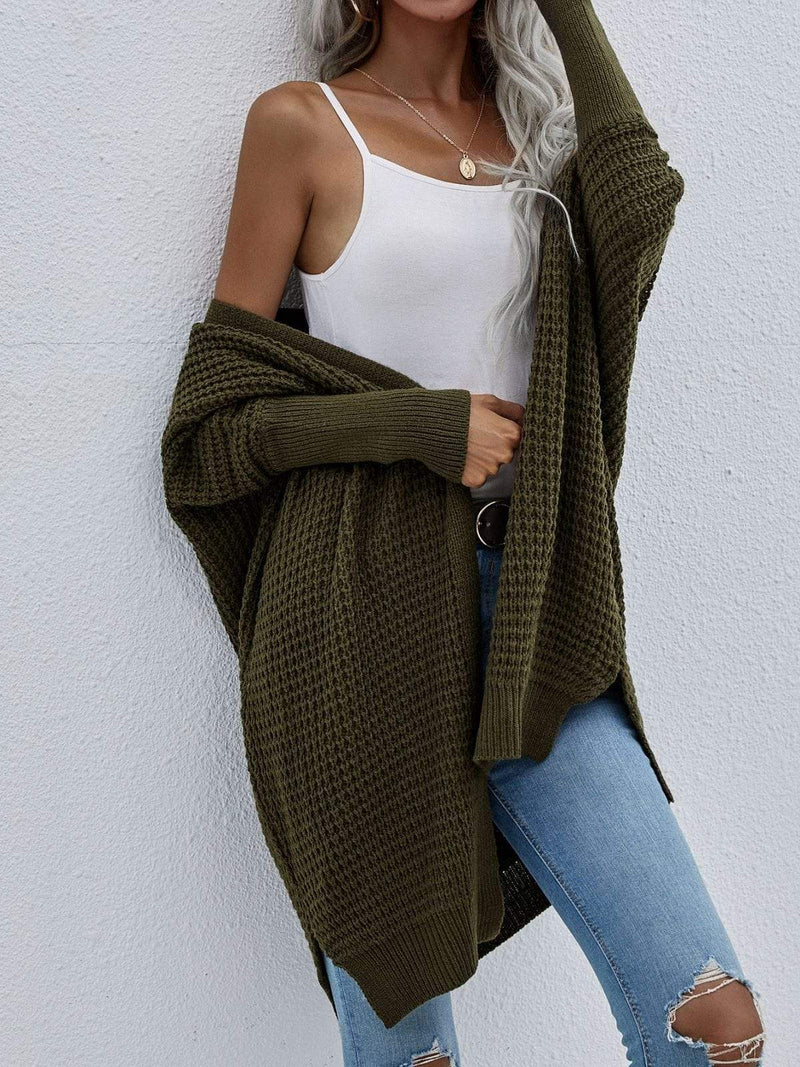 Waffle Knit Open Front Cardigan Sweater