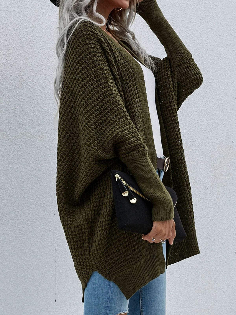 Waffle Knit Open Front Cardigan Sweater