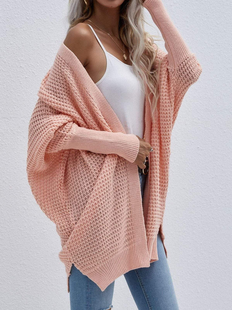 Waffle Knit Open Front Cardigan Sweater