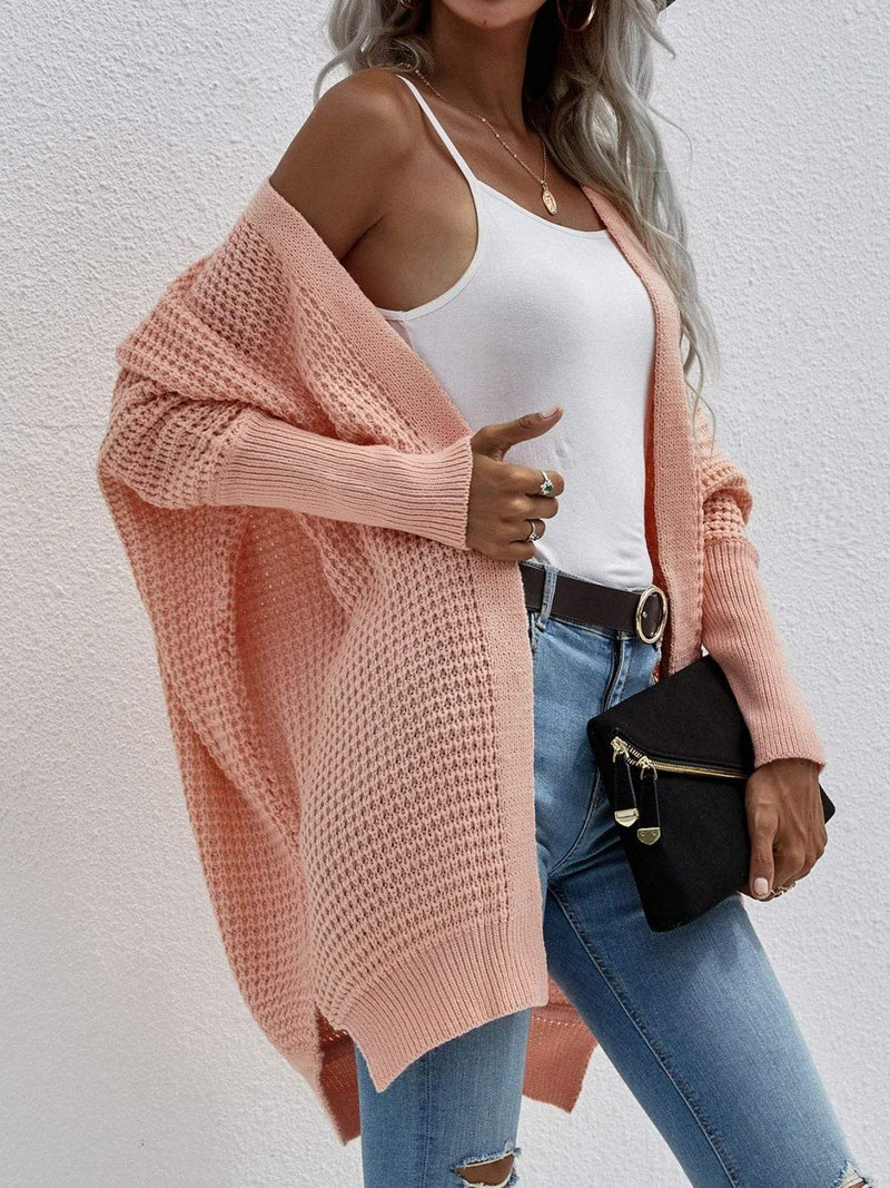 Waffle Knit Open Front Cardigan Sweater