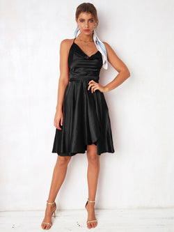 Black Sleeveless Plain Sexy Scoop Neck Backless Dress - Landing Closet