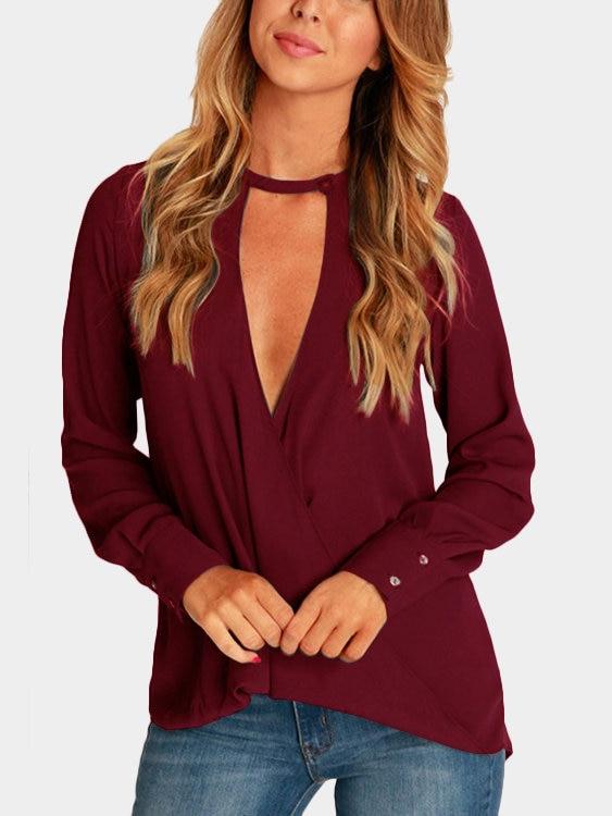 7/27 Wrap Front Deep V-neck Blouse - Landing Closet