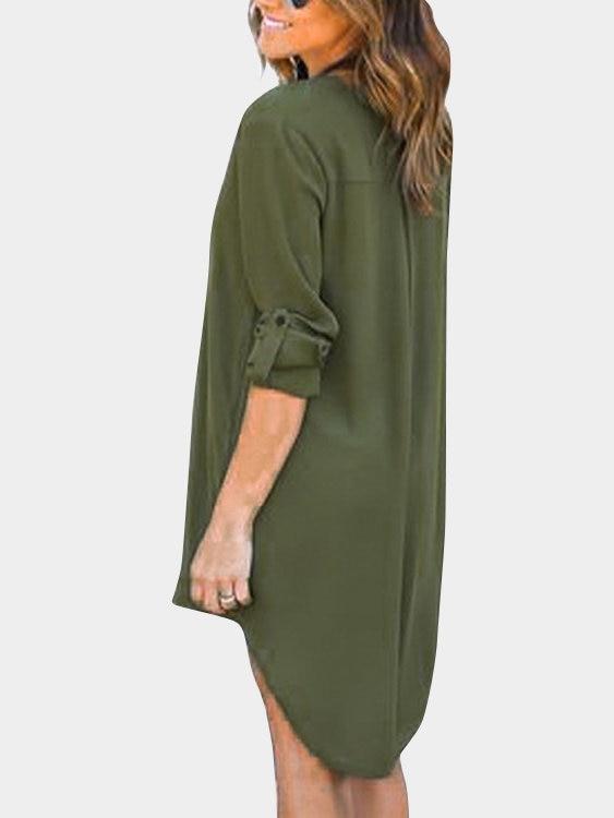 Navy V-neck Long Sleeves Irregular hem Chiffon Dress