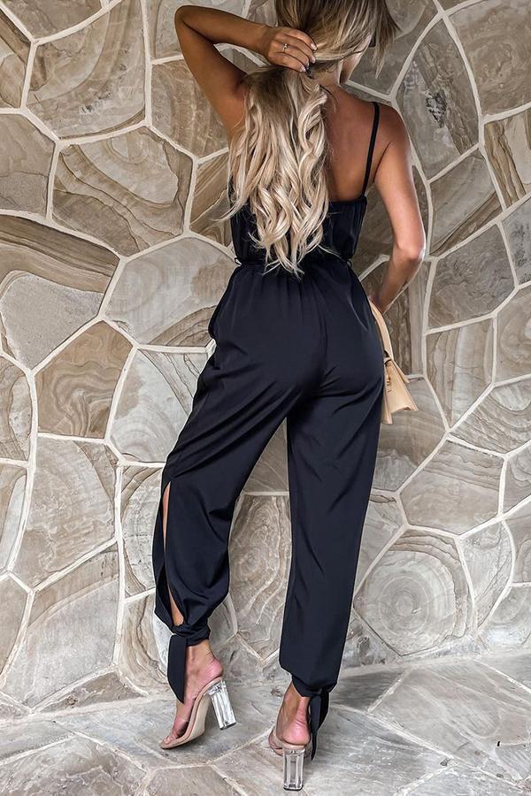 Beyond The Sea Pocketed Satin Wrap Jumpsuit