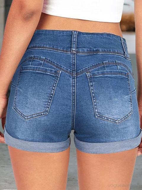 Solid Color Slim Denim Shorts