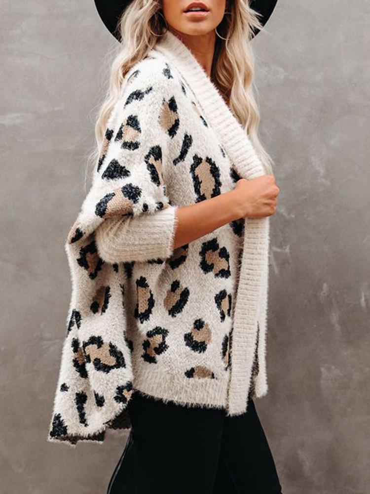 Bat Sleeve Leopard Loose Cardigan