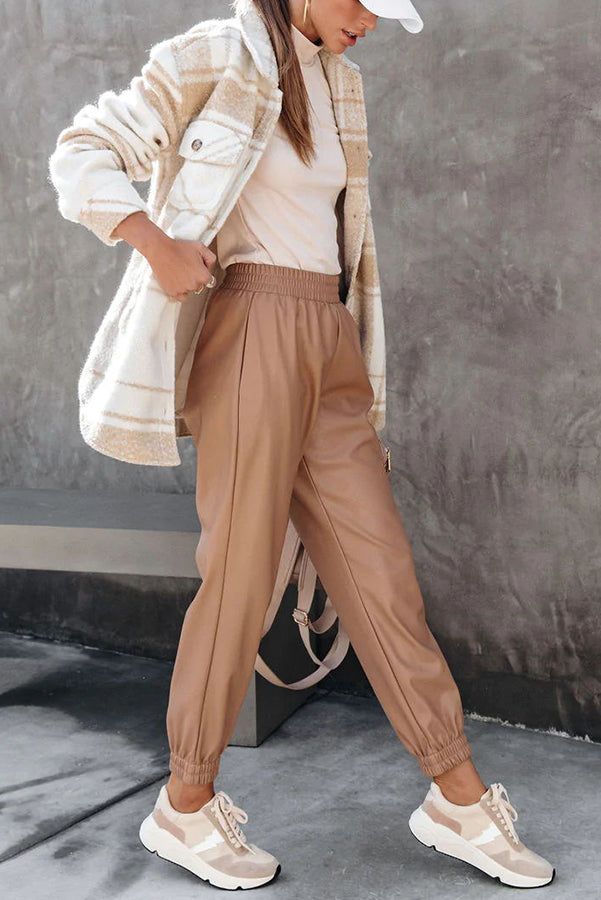 Splendid Moment Pocketed Faux Leather Jogger Pants