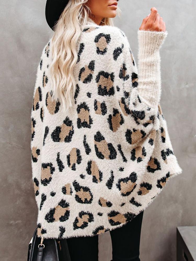 Bat Sleeve Leopard Loose Cardigan