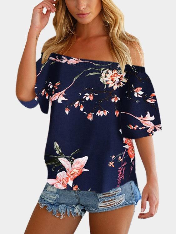 Floral Off Shoulder Blouse Irregular Hem - Landing Closet