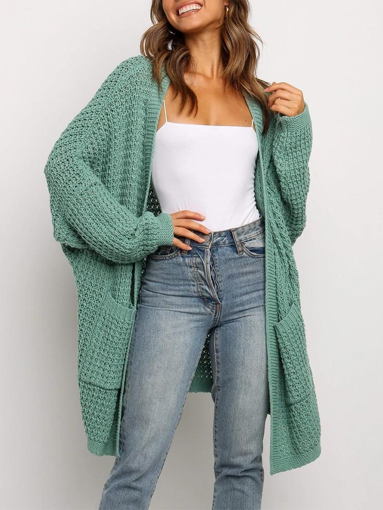 Loose Solid Color Pocket Cardigan