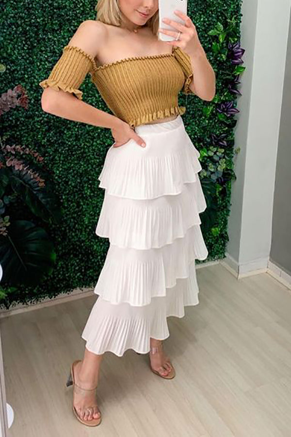 Pleated Tiered Midi Skirt