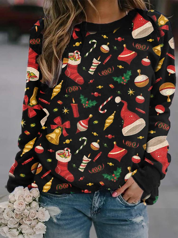 Christmas Printed Round Neck Sweatshirt