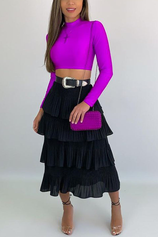 Pleated Tiered Midi Skirt