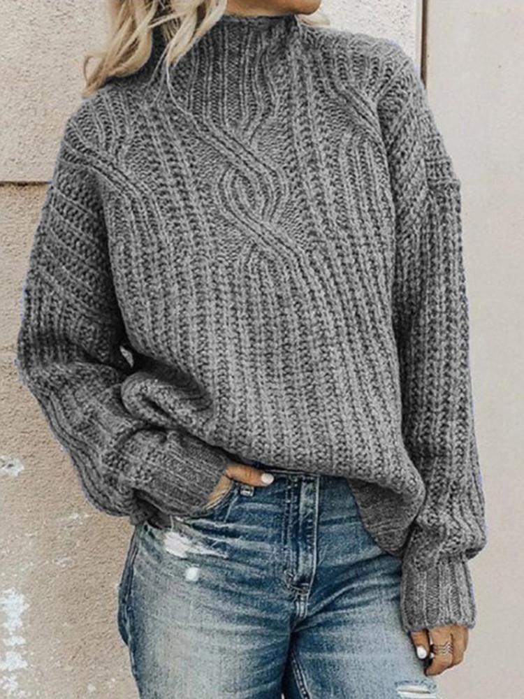 Turtleneck Twist Solid Knitted Sweater