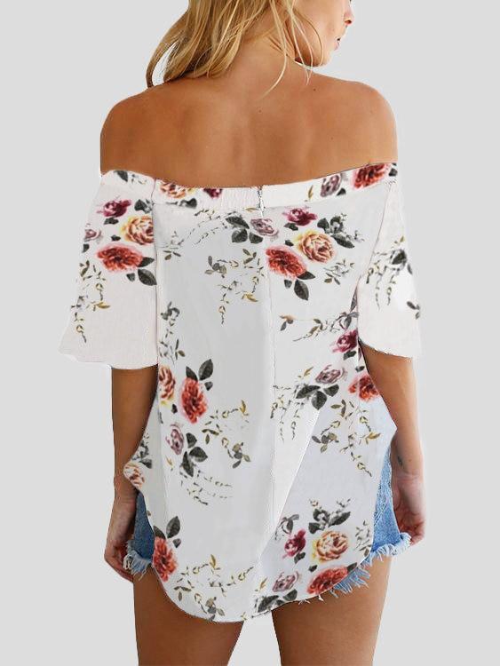 Floral Off Shoulder Blouse Irregular Hem - Landing Closet