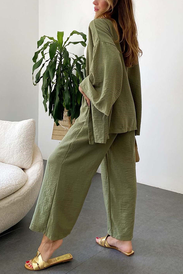 Solid Wide Leg Kimono Suit