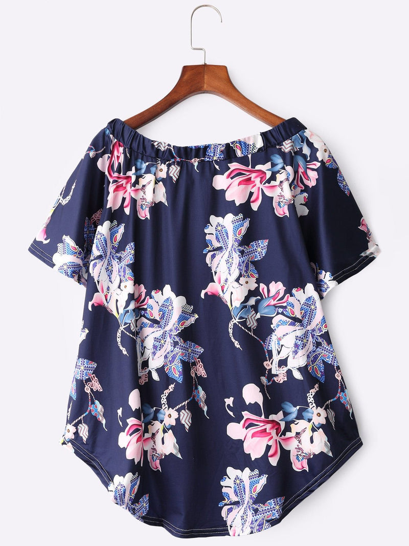 Floral Off Shoulder Blouse Irregular Hem - Landing Closet