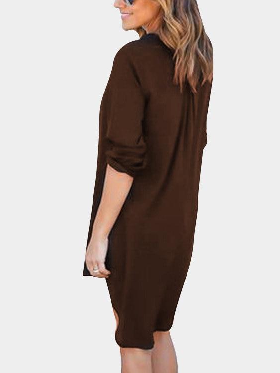 Black V-neck Long Sleeves Irregular hem Chiffon Dress - Landing Closet