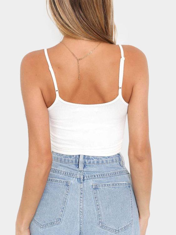 Adjustable Shoulder Straps Letter Round Neck Sleeveless Crop Top - Landing Closet