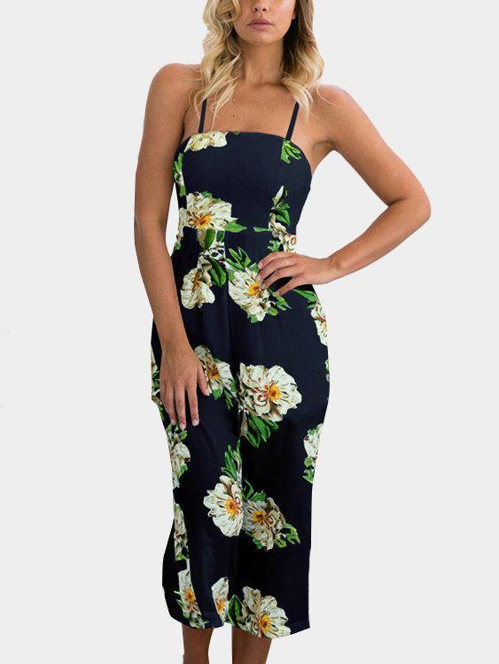 Floral Print Wide Leg Jumpsuit - Landing Closet