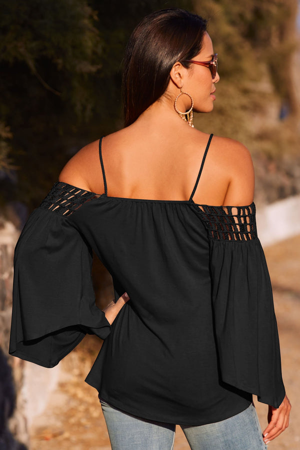 Black Long Sleeve Off Shoulder Backless T-shirt - Landing Closet