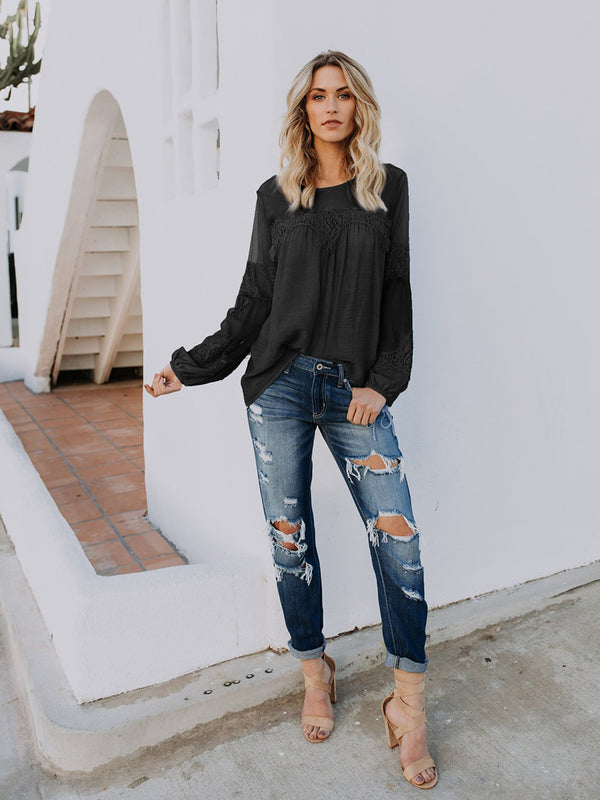 Long Sleeve Deep V-neck Blouse