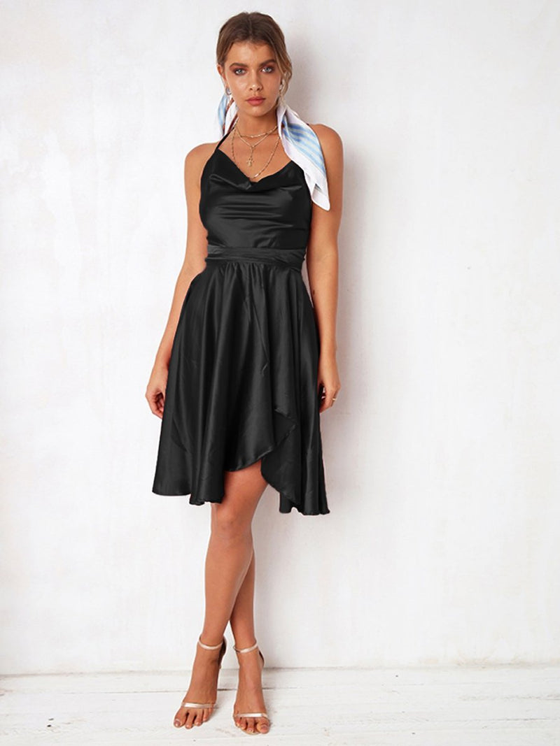 Black Sleeveless Plain Sexy Scoop Neck Backless Dress - Landing Closet