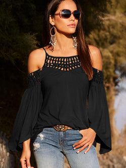 Black Long Sleeve Off Shoulder Backless T-shirt - Landing Closet