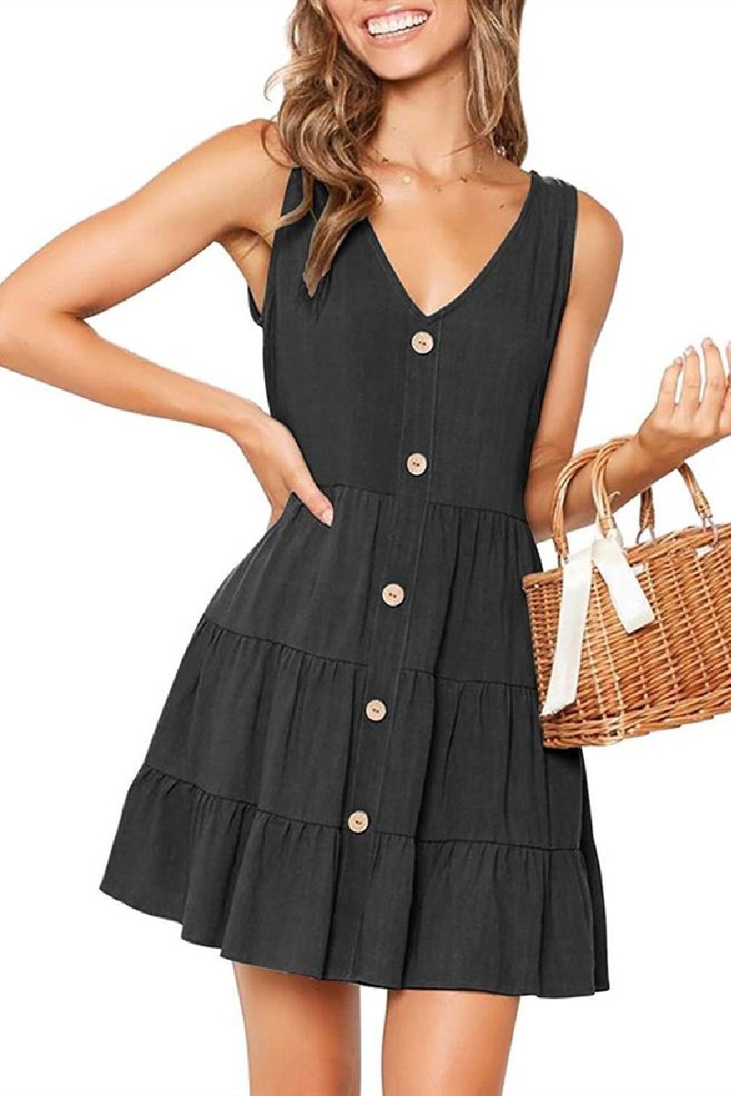 Pleated Design Mini A Line Dress