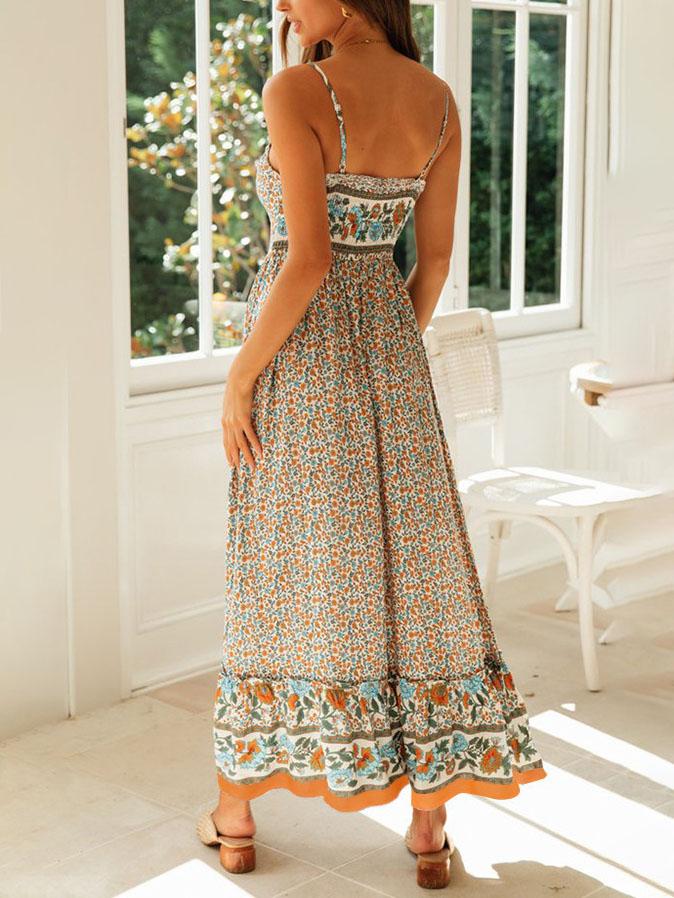 Bohemian V-neck Floral Sling Dress