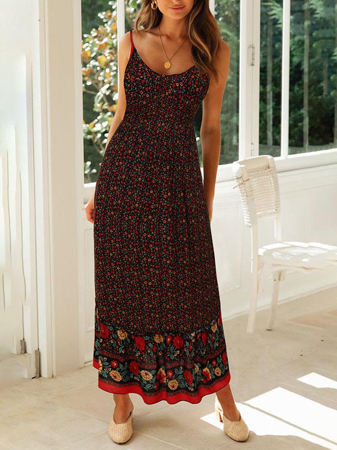 Bohemian V-neck Floral Sling Dress